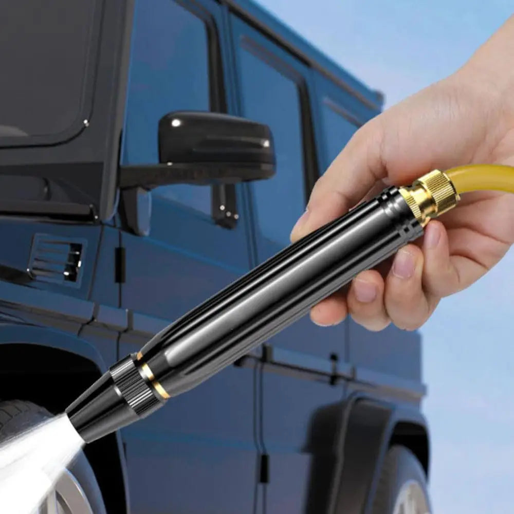 YardEdge Pro high-pressure hose nozzle for car washing and garden watering, with adjustable spray head and pagoda hose fitting
