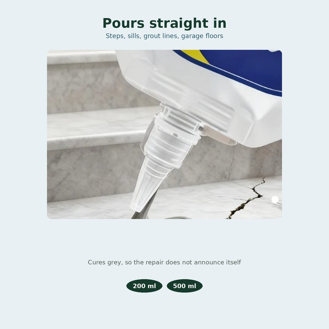Waterproof self-levelling crack filler being poured into a crack in a concrete driveway