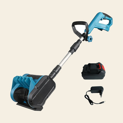 Cordless snow shovel complete kit with the 21V battery and the mains charger