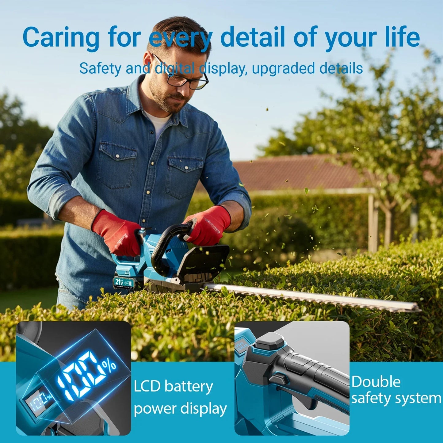 YardEdge Pro hedge trimmer LCD battery level display