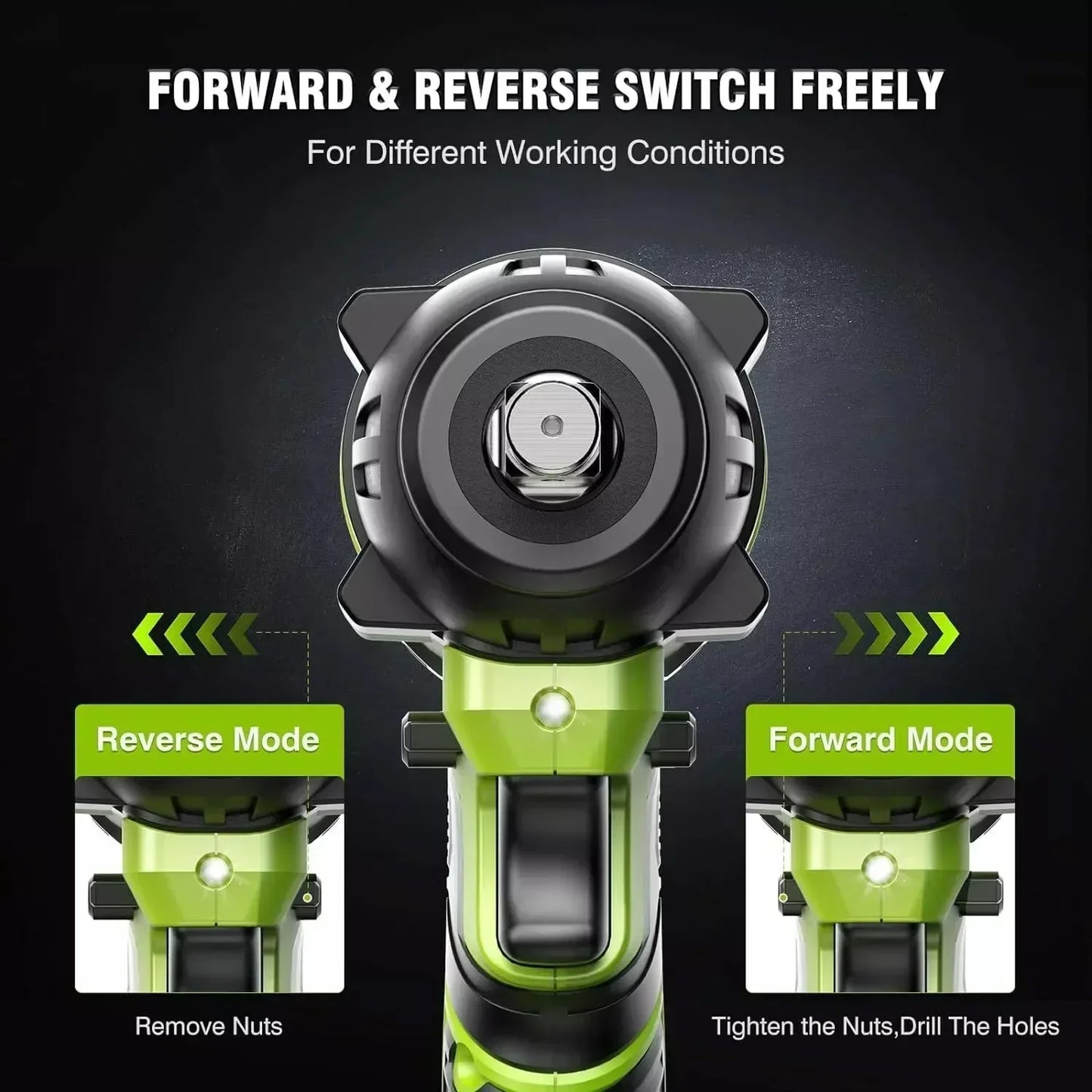 Forward and reverse switch for removing nuts and tightening or drilling