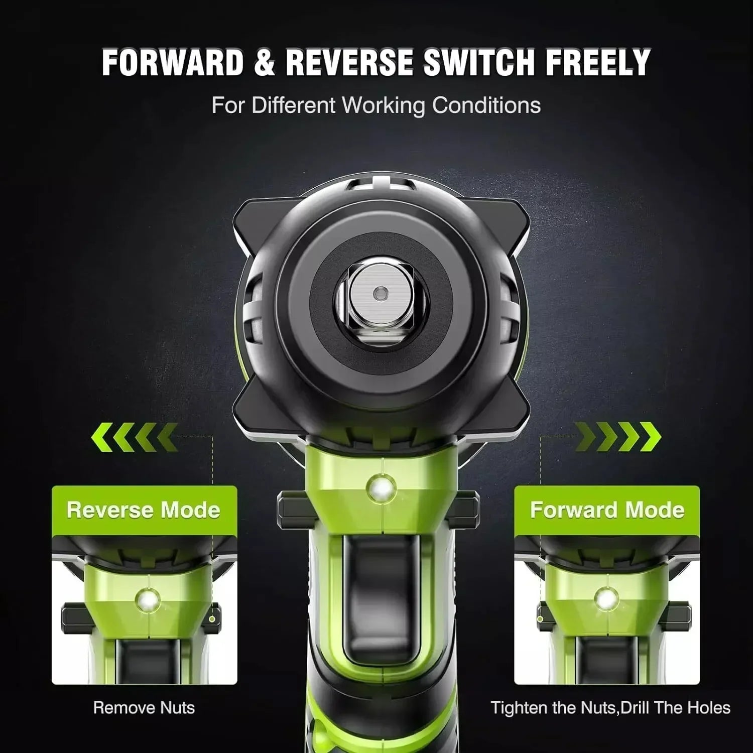 Forward and reverse switch for removing nuts and tightening or drilling