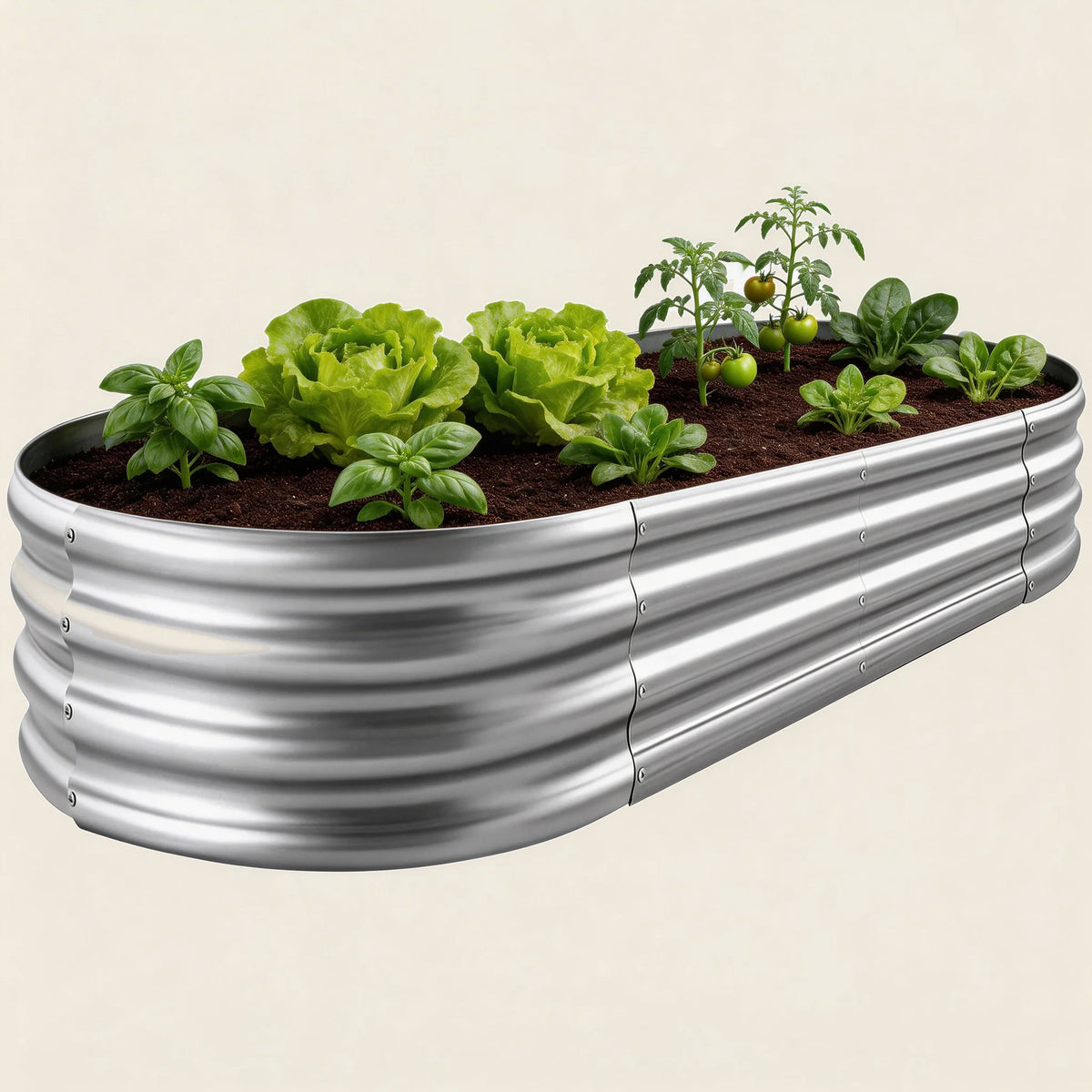 Oval galvanized steel raised garden bed, 4 by 2 by 1 ft