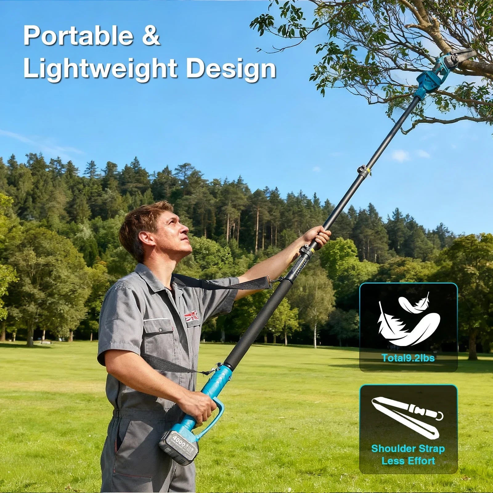 Portable and lightweight at 9.2 lbs for one-handed pruning