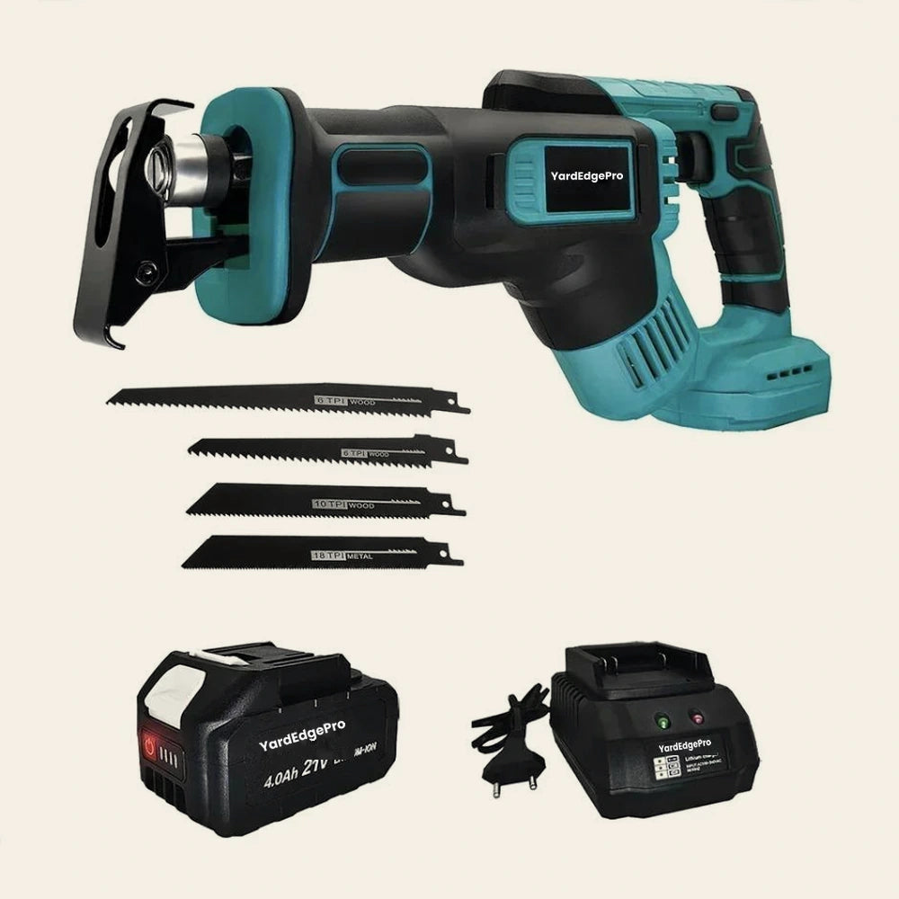 YardEdge Pro 21V cordless reciprocating saw with tool-free blade change
